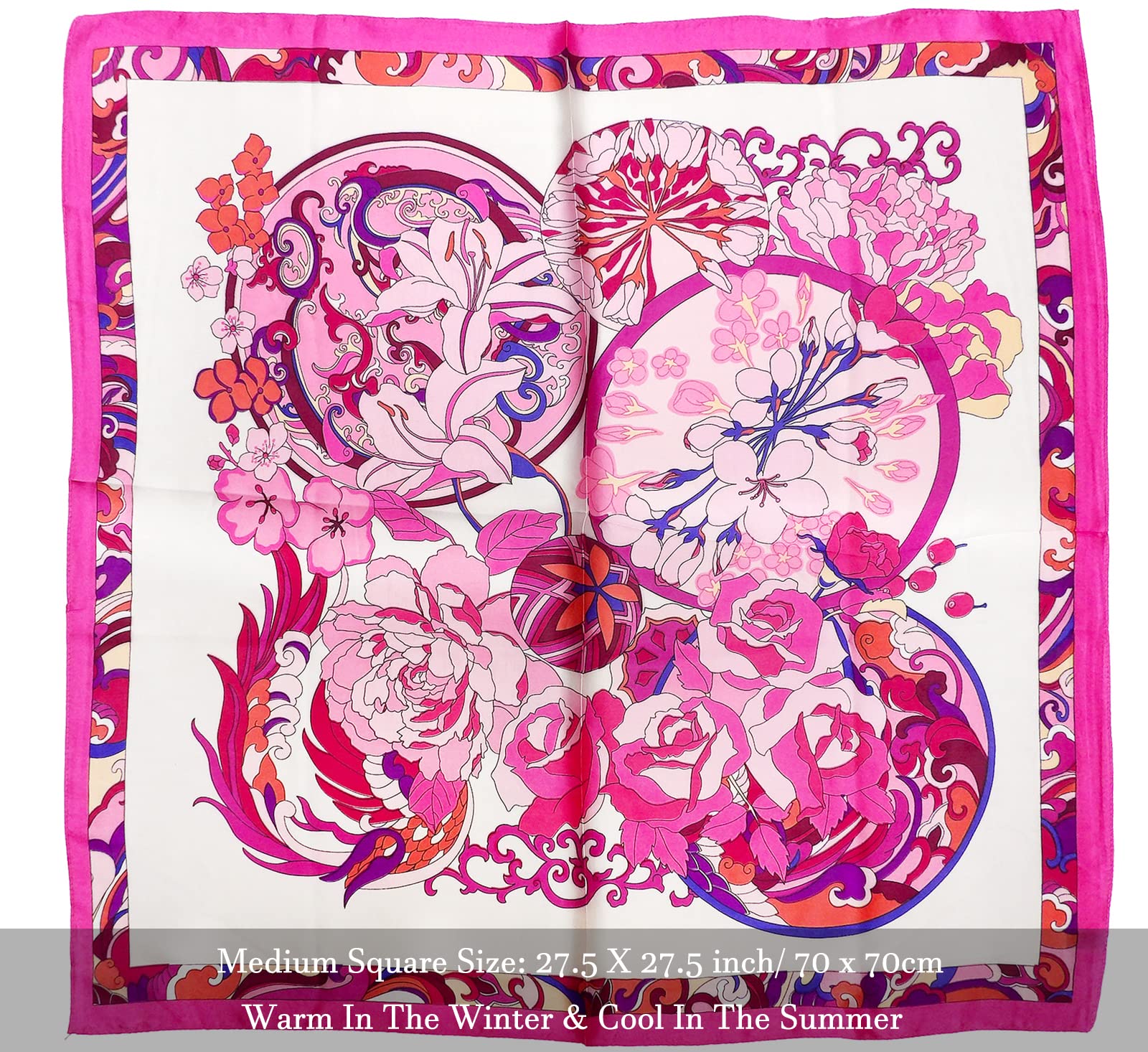 27.5'' Silk Feeling Scarf Medium Square Satin Head Neck Scarf for Women Hair Sleeping at Night，16-Pink