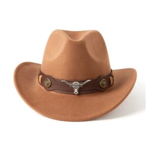 Gossifan Classic Womens Western Cowboy Cowgirl Hats with Wide Belt Khaki