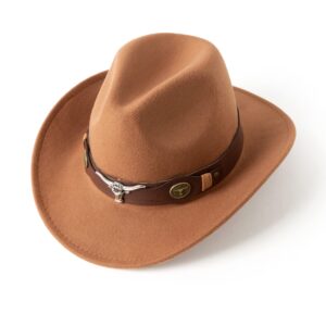 Gossifan Classic Womens Western Cowboy Cowgirl Hats with Wide Belt Khaki