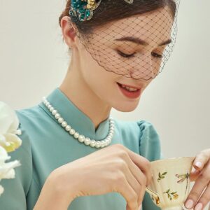 BABEYOND 1920s Fascinator Mesh Flower Pearl Veil Headband Bridal Wedding Tea Party Fascinator Veil for Women