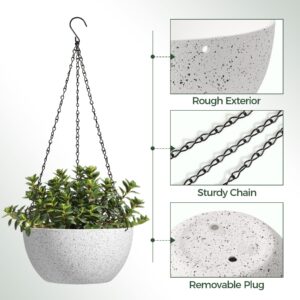 T4U 10 Inch Hanging Planters for Indoor Outdoor Plants - 2 Pack Plastic Hanging Flower Plant Pot with Drainage Hole, Round Hanging Plant Basket for Home Garden Porch Balcony Patio Decor (White)