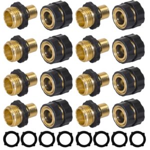 Hourleey Garden Hose Quick Connect, 3/4 Inch Male and Female Garden Hose Fitting Quick Connector (8 Sets)