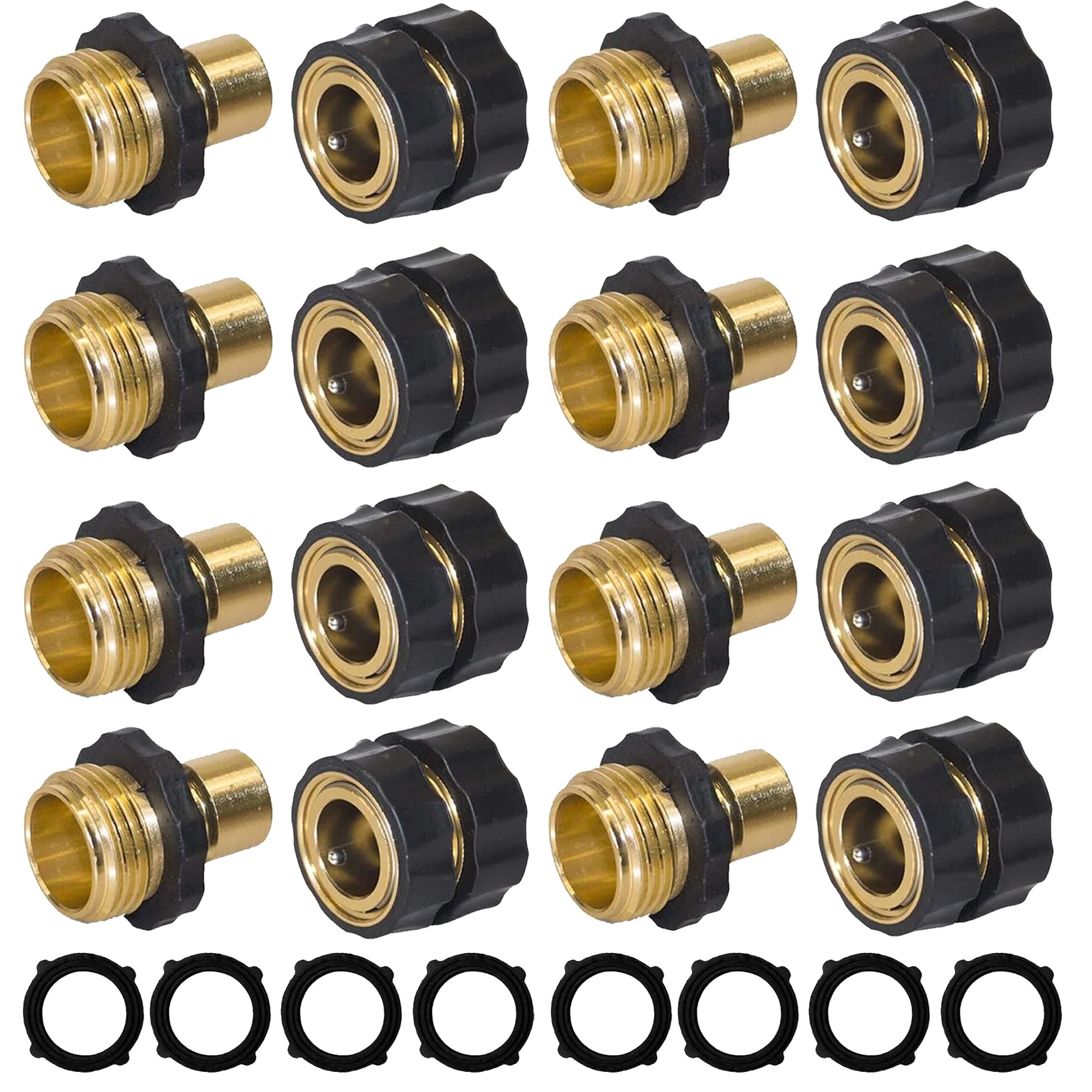 Hourleey Garden Hose Quick Connect, 3/4 Inch Male and Female Garden Hose Fitting Quick Connector (8 Sets)