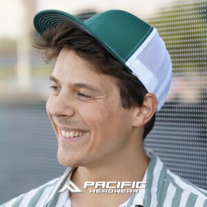 Pacific Headwear Contrast Stitch Trucker Snapback, Heather Grey/White/Heather Grey, One Size