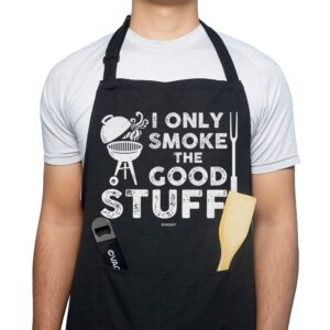 vagavy - funny i only smoke the good stuff men apron with pockets - black aprons for men, dad, husband - birthday, father’s day grilling gifts for papa, husband…