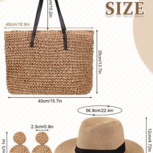 Coume Straw Large Beach Bag for Women's Woven Beach Bag and Beach Hats Set Beach Earring Handmade Shoulder Bag Handbag Bohemia Set(Khaki)