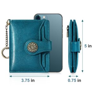 Travelambo Small Womens Wallet with 2 ID Windows, RFID Blocking Bifold Leather Card Holder Purse with Zipper Coin Pocket