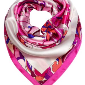 27.5'' Silk Feeling Scarf Medium Square Satin Head Neck Scarf for Women Hair Sleeping at Night，16-Pink