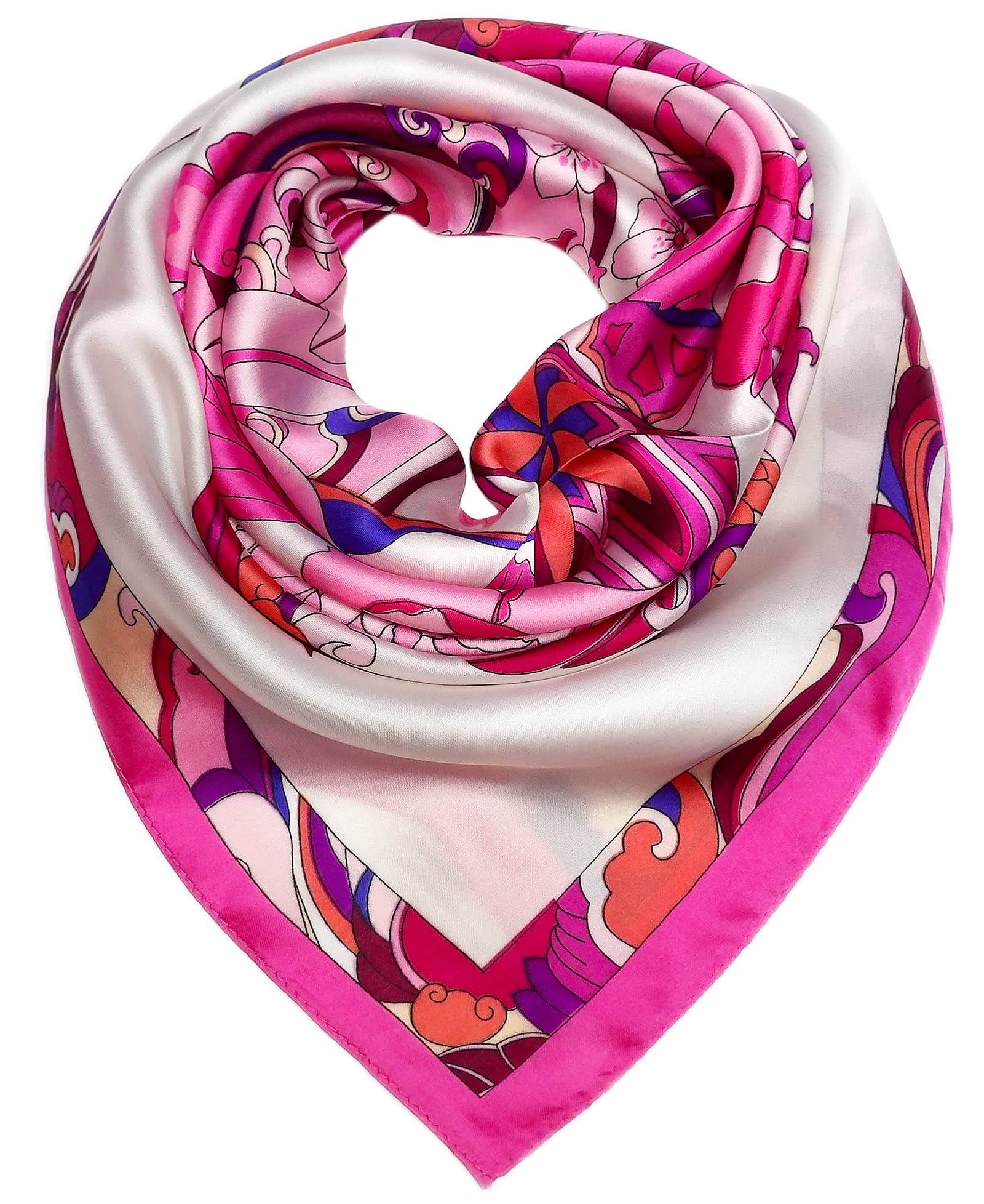 27.5'' Silk Feeling Scarf Medium Square Satin Head Neck Scarf for Women Hair Sleeping at Night，16-Pink