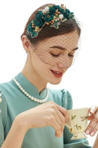 babeyond 1920s fascinator mesh flower pearl veil headband bridal wedding tea party fascinator veil for women