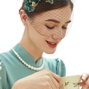 BABEYOND 1920s Fascinator Mesh Flower Pearl Veil Headband Bridal Wedding Tea Party Fascinator Veil for Women