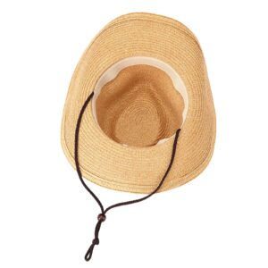 Womens Straw Cowboy Hat Western Beach Sun Hat for Men Wide Brim Fedora Hat Portable Cowgirl Hats Summer Panama Hat Coffee