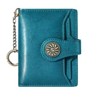 Travelambo Small Womens Wallet with 2 ID Windows, RFID Blocking Bifold Leather Card Holder Purse with Zipper Coin Pocket