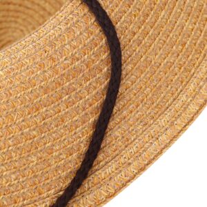 Womens Straw Cowboy Hat Western Beach Sun Hat for Men Wide Brim Fedora Hat Portable Cowgirl Hats Summer Panama Hat Coffee