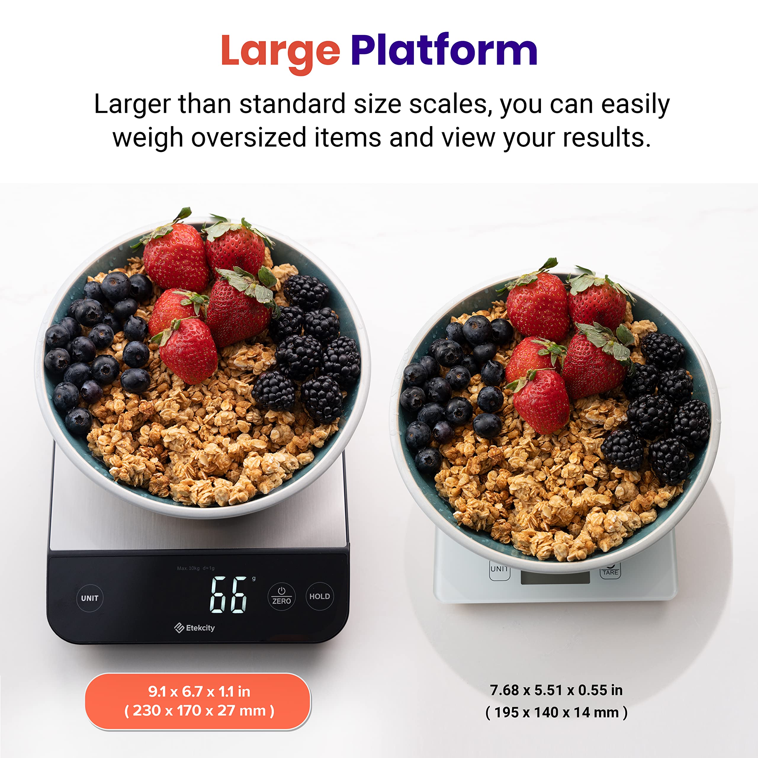 Etekcity Food Nutrition Scale, Smart Food Scale for calorie count, IPX6 Waterproof, Rechargeable, Bluetooth, Ounces and Grams for Weight Loss, Cooking, 304 Stainless Steel, Luminary 22lb