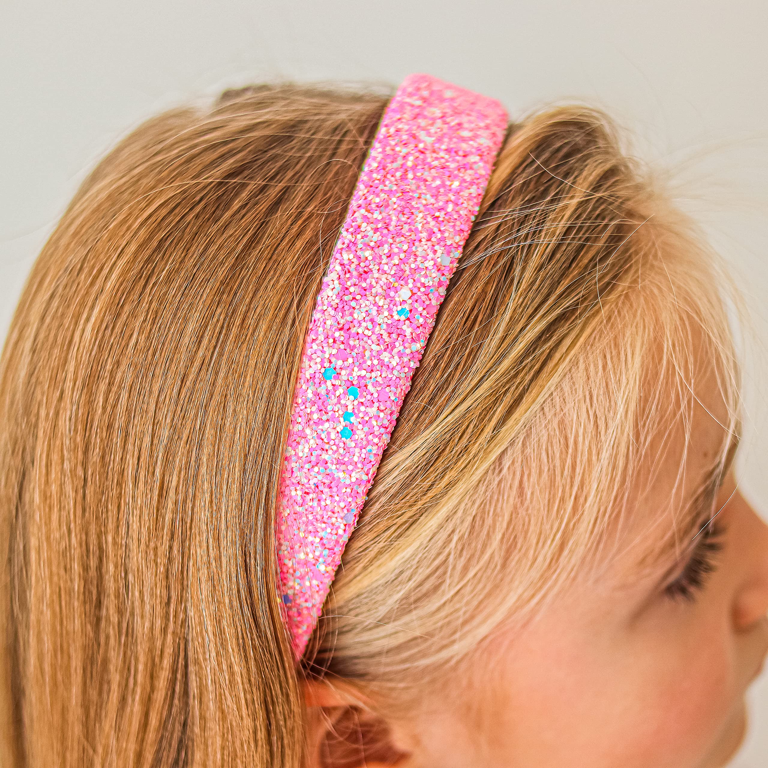 FROG SAC Hairband, Iridescent Glitter Headband for Girls, 13 inch Headband with Non-Slip Lining, Sparkly Hair Accessory for Kids, Cute Little Girl Hairband, Pink, Single Pack