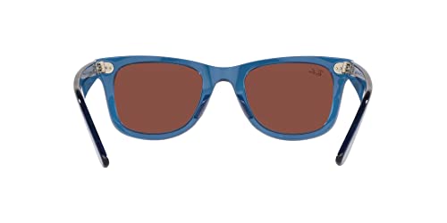 Ray-Ban RB2140 Original Wayfarer Square Sunglasses, Transparent Blue/Red, 50 mm