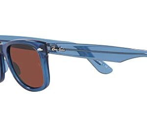 Ray-Ban RB2140 Original Wayfarer Square Sunglasses, Transparent Blue/Red, 50 mm