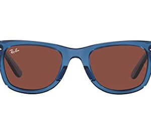 Ray-Ban RB2140 Original Wayfarer Square Sunglasses, Transparent Blue/Red, 50 mm