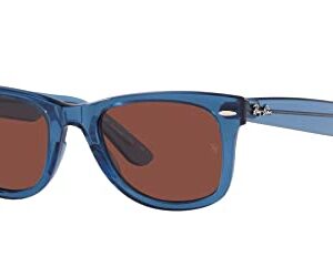 Ray-Ban RB2140 Original Wayfarer Square Sunglasses, Transparent Blue/Red, 50 mm