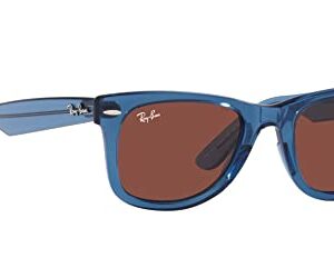 Ray-Ban RB2140 Original Wayfarer Square Sunglasses, Transparent Blue/Red, 50 mm