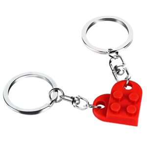 meyerascal red heart keychain set for couples, brick heart keychain for boyfriend girlfriend, 2 pcs matching heart colorful keychains.(red)