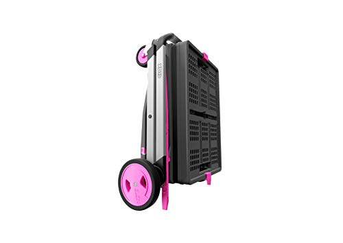 CLAX® The Original | Made in Germany | Multi Use Functional Collapsible Carts | Mobile Folding Trolley | Storage Cart Wagon | Shopping Cart with 2 Storage Crates (Pink)