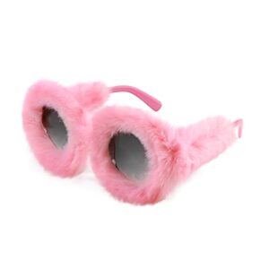 feisedy women plush fuzzy round sunglasses punk soft velvet shades ladies handmade party cosplay eyewear b2889