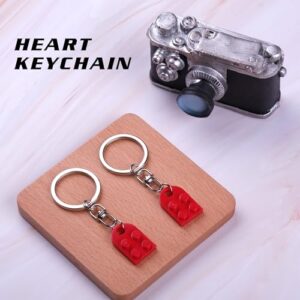 Meyerascal Red Heart Keychain Set for Couples, Brick Heart Keychain for Boyfriend Girlfriend, 2 Pcs Matching Heart Colorful Keychains.(Red)