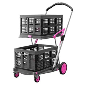 CLAX® The Original | Made in Germany | Multi Use Functional Collapsible Carts | Mobile Folding Trolley | Storage Cart Wagon | Shopping Cart with 2 Storage Crates (Pink)