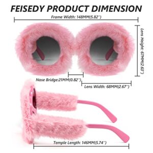 FEISEDY Women Plush Fuzzy Round Sunglasses Punk Soft Velvet Shades Ladies Handmade Party Cosplay Eyewear B2889