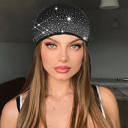 CAKURE Crystal Headband Rhinestone Black Head Wraps Wide Knotted Head Band Turban Party Night Club Hairbands Glittery Hair Accessories for Women and Girls (Set 1) (Type A)