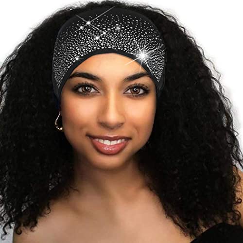 CAKURE Crystal Headband Rhinestone Black Head Wraps Wide Knotted Head Band Turban Party Night Club Hairbands Glittery Hair Accessories for Women and Girls (Set 1) (Type A)