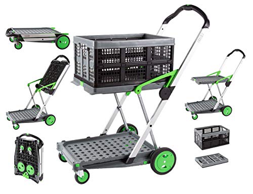 CLAX® The Original | Made in Germany | Multi Use Functional Collapsible Carts | Mobile Folding Trolley | Storage Cart Wagon | Shopping Cart with 2 Storage Crates (Green)