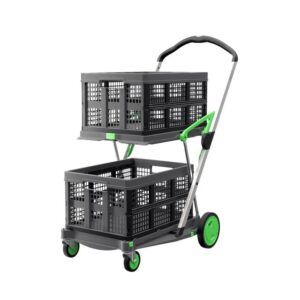 CLAX® The Original | Made in Germany | Multi Use Functional Collapsible Carts | Mobile Folding Trolley | Storage Cart Wagon | Shopping Cart with 2 Storage Crates (Green)