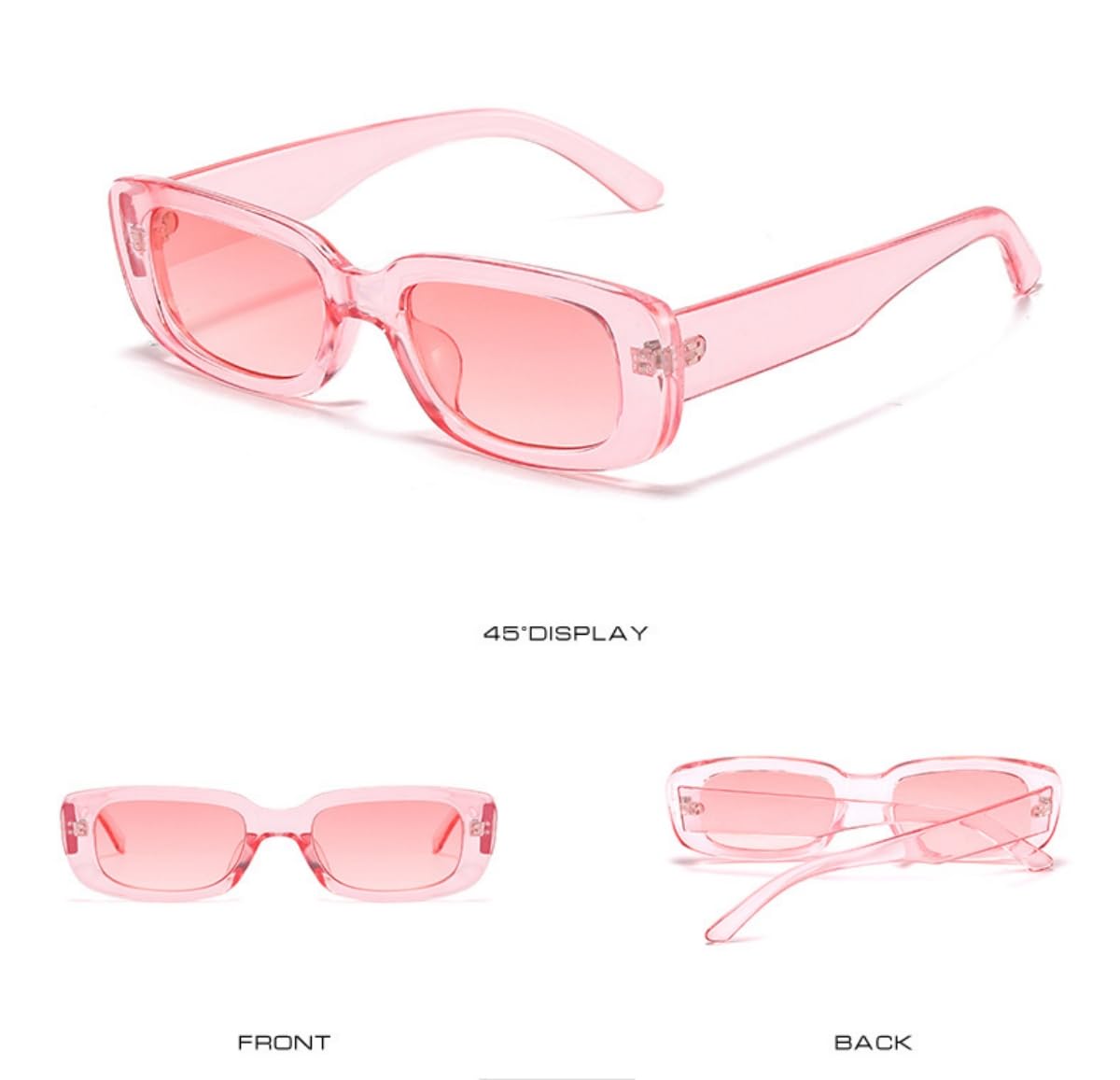 IKANOO Retro Rectangle Sunglasses for Women Men Small Square Frame Trendy Y2K 90’s Black Sunglasses (Pink)