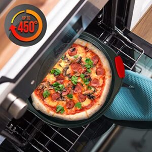 NutriChef 2-Piece 13-Inch Nonstick Pizza Tray, Round Carbon Steel Non-Stick Pizza Baking Pan with Perforated Holes, Premium Bakeware Pizza Screen with Silicone Grip Handles, Dishwasher Safe, NCBPIZX2