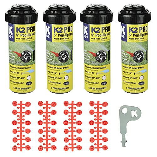 K Rain K2 Pro 3/4" Gear Drive Rotor 5" Pop-Up| 18' - 40' Spray Distance, 40° - 360° Arc Spray Pattern with Full-Circle Gear Driven Rotor | Includes Install Kit (4 Pack)