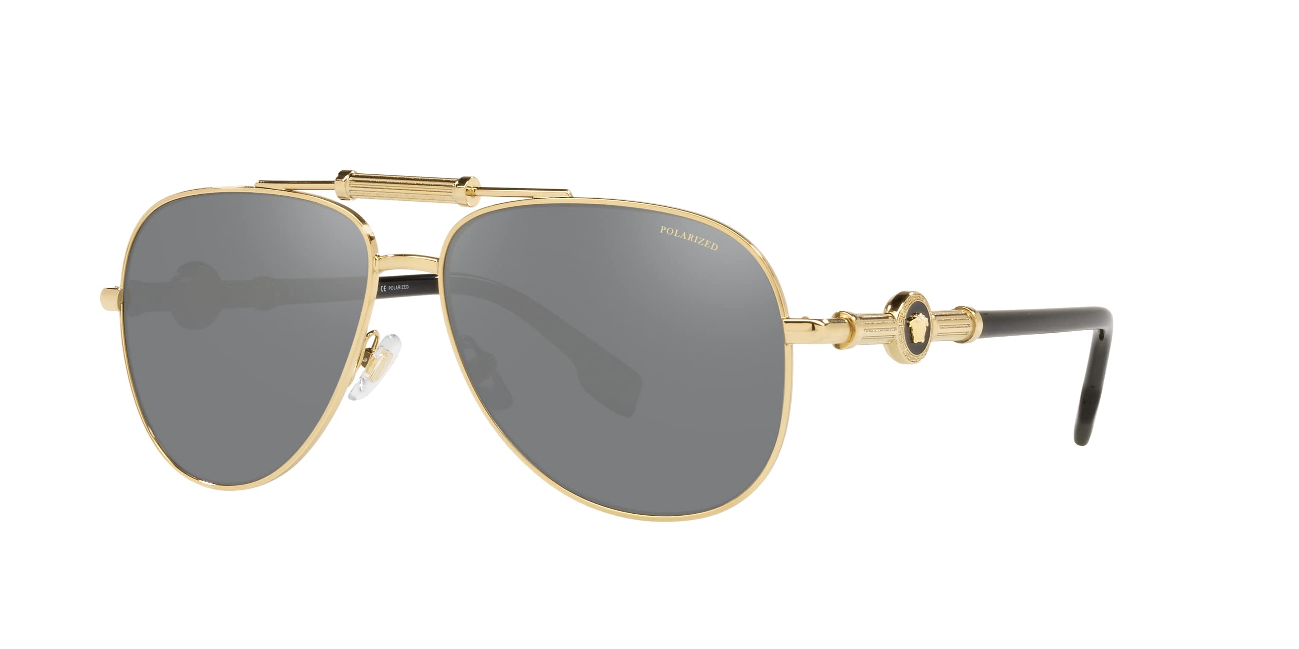 Versace Unisex Sunglasses Gold Frame, Polarized Grey Mirror Silver Lenses, 59MM