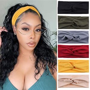 Xtrend 6 Pcs Women's Headbands Twisted Cross Elastic Headbands Yoga Workout Headbands Non-Slip Sweat Soft Headbands Solid Color Simple Versatile Hair Accessory Headbands