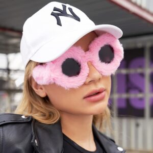 FEISEDY Women Plush Fuzzy Round Sunglasses Punk Soft Velvet Shades Ladies Handmade Party Cosplay Eyewear B2889