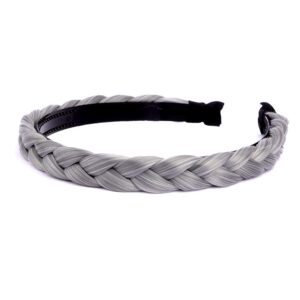 Gledola Braided Headband With Teeth Braids Hairband With Tooth Synthetic Hair Band Plaited Hairband For Women (Smoky Gray)