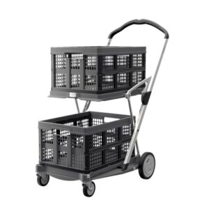 CLAX® The Original | Made in Germany | Multi Use Functional Collapsible Carts | Mobile Folding Trolley | Storage Cart Wagon | Shopping Cart with 2 Storage Crates | platform truck (Light Grey)