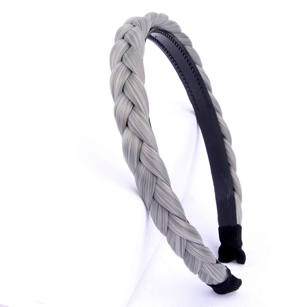 Gledola Braided Headband With Teeth Braids Hairband With Tooth Synthetic Hair Band Plaited Hairband For Women (Smoky Gray)