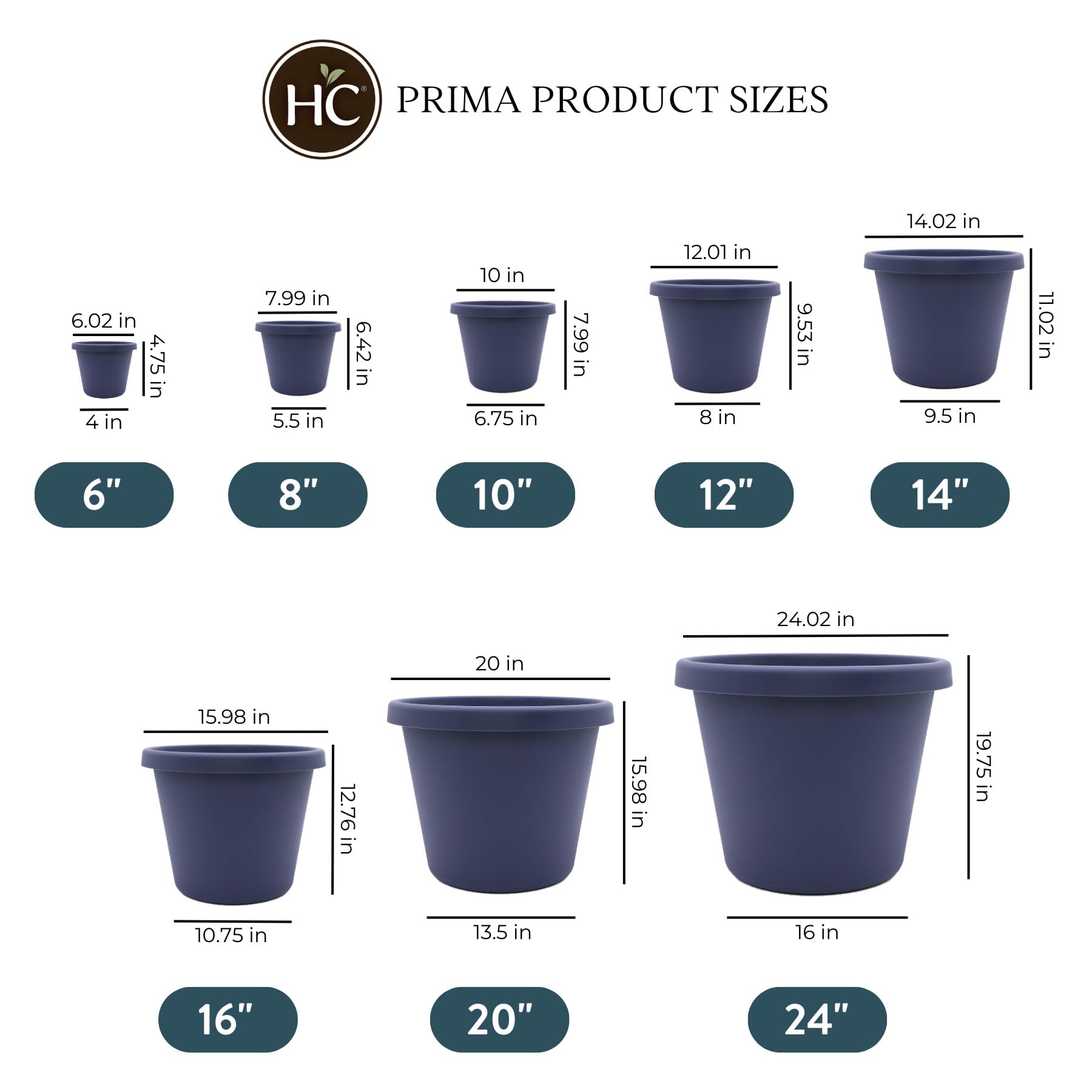 The HC Companies 12 Inch Round Prima Planter - Plastic Plant Pot with Rolled Rim for Indoor Outdoor Plants Flowers Herbs, Twilight Blue