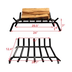 DOEWORKS 24" Fire Grate Heavy Duty Solid Steel Log Grate for Wood Stoves, Fireplaces and Fire Pits