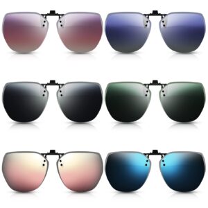 weewooday 6 pairs polarized polygon style clip on sunglasses flip up driving clip on glasses for outdoors indoors men women, 6 colors