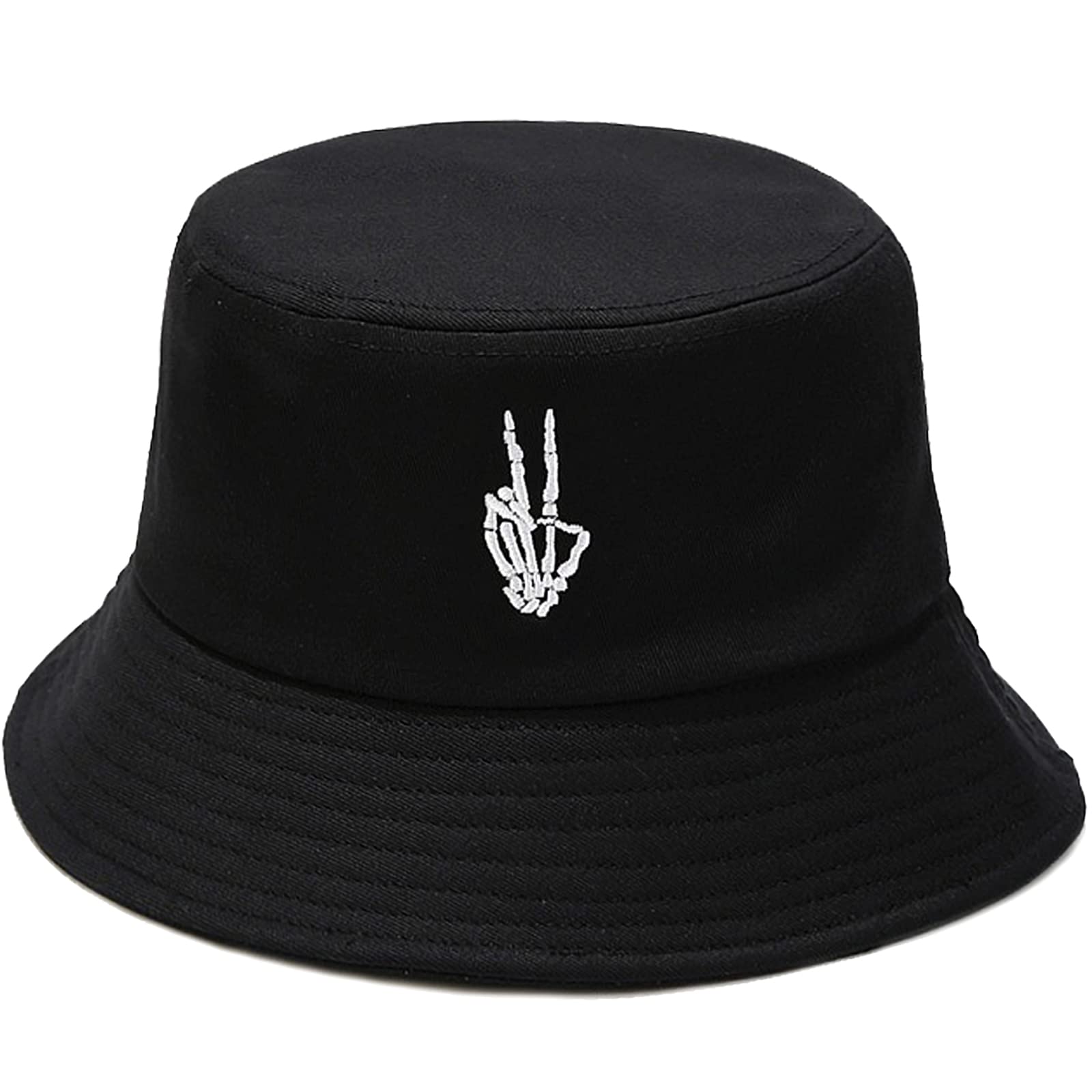 XYIYI Skull Finger Black Embroidery Bucket Hat Cotton Beach Fisherman Hats for Women Girls