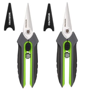 workpro 2 packs pruning shears, 6.5” gardening scissors snips clippers with precision blades, hand pruner set with sheaths