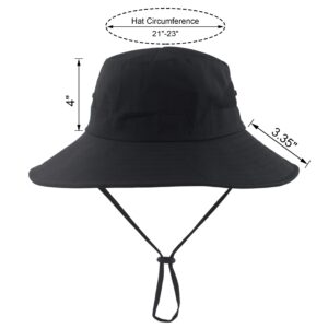 Mukeyo Womens Summer Sun Hat Wide Brim Outdoor UV Protection Hat Foldable Ponytail Bucket Cap for Beach Fishing Hiking Black